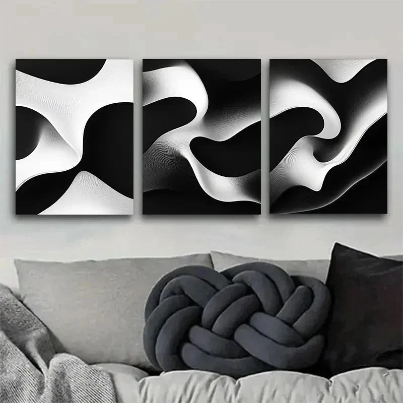 3pcs Modern Black and White Abstract Wall Art Set Canvas Framed 50x70cm - High Quality Print 100% Australian Made Wall Canvas Ready to Hang