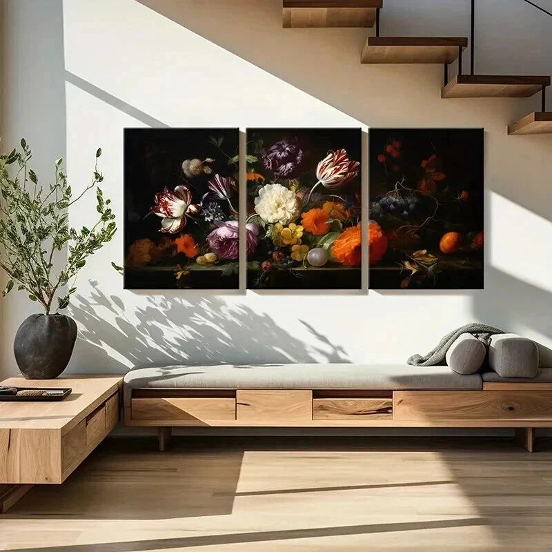 3pcs Floral Arrangement in Rich Colors Wall Art Set Canvas Framed 40x60cm - High Quality Print 100% Australian Made Wall Canvas Ready to Hang