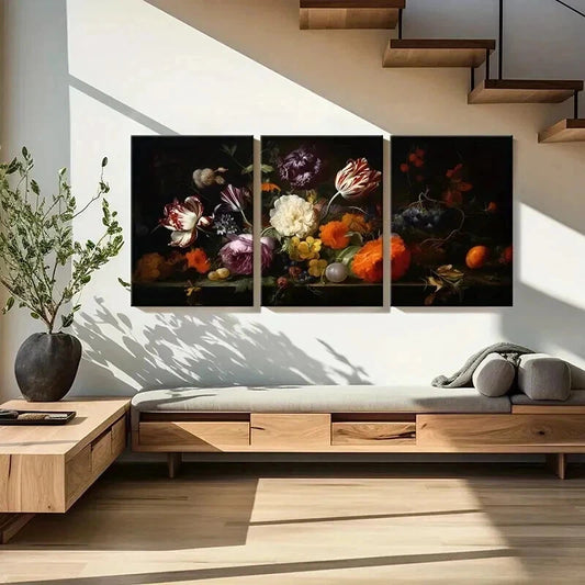 3pcs Floral Arrangement in Rich Colors Wall Art Set Canvas Framed 40x60cm - High Quality Print 100% Australian Made Wall Canvas Ready to Hang