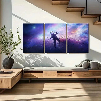 3pcs Galaxy & Nebula Space-Themed Astronaut Wall Art Set Canvas Framed 40x60cm - High Quality Print 100% Australian Made Wall Canvas Ready to Hang