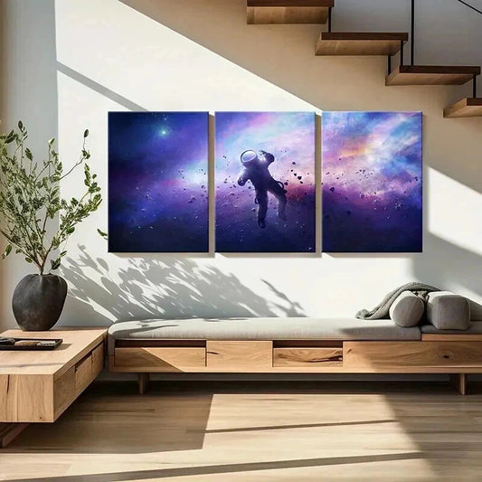 3pcs Galaxy & Nebula Space-Themed Astronaut Wall Art Set Canvas Framed 40x60cm - High Quality Print 100% Australian Made Wall Canvas Ready to Hang