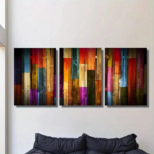 3pcs Rustic Style Painted Wood Board Metal Print Ready to Hang Art