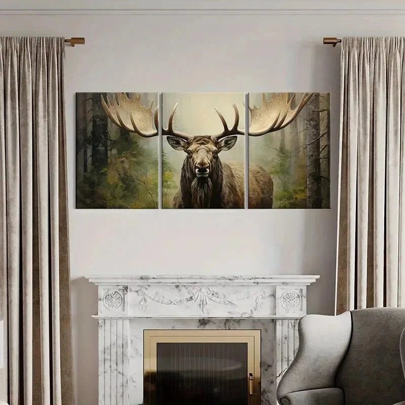 3pcs Majestic Moose Artwork Forest Scene Metal Print Ready to Hang Art