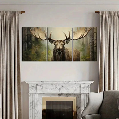 3pcs Majestic Moose Artwork Forest Scene Metal Print Ready to Hang Art