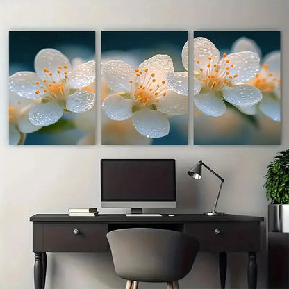 3pcs Elegant White Floral Macro Photography Metal Print Ready to Hang Art