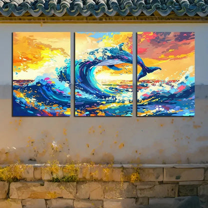 3pcs Vibrant Whimsical Whale Illustration Metal Print Ready to Hang Art