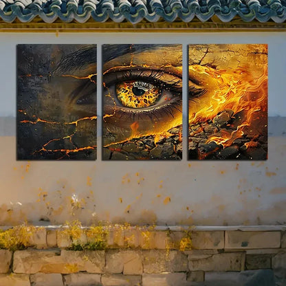3pcs Vibrant Eye with Fire Illustration Metal Print Ready to Hang Art