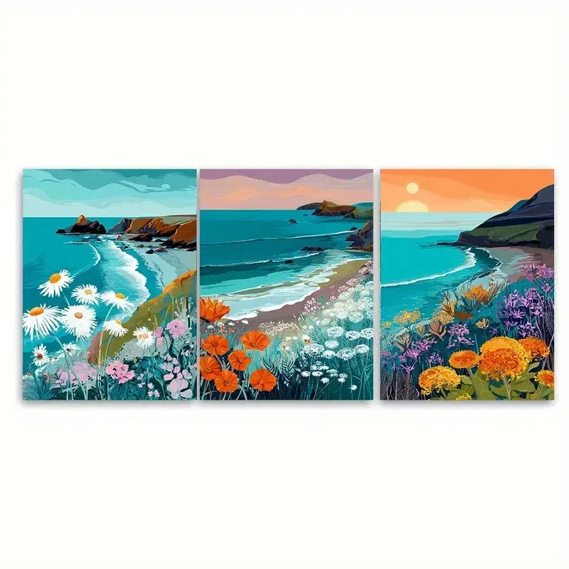 3pcs Pembrokeshire Coast National Park Design Wall Art Set Canvas Framed 50x70cm - High Quality Print 100% Australian Made Wall Canvas Ready to Hang
