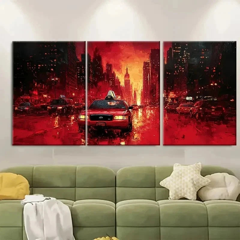 3pcs Urban Cityscape Red Street RS   Wall Art Set Canvas Framed 50x70cm - High Quality Print 100% Australian Made Wall Canvas Ready to Hang