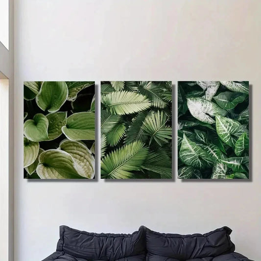 3pcs Large, Lush Green Plant Metal Print Ready to Hang Art