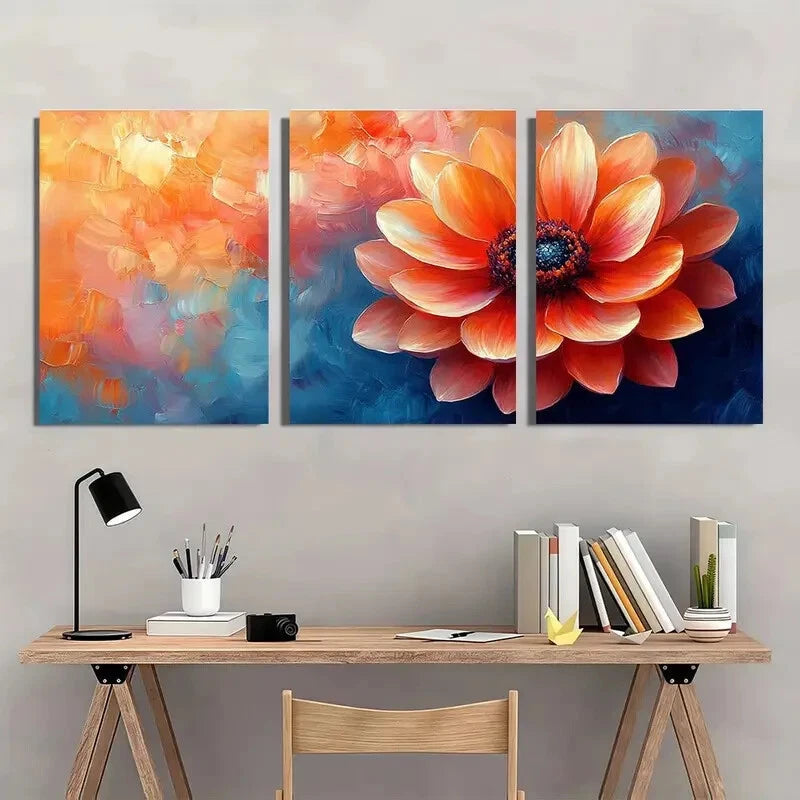 3pcs Vibrant Floral Colorful Abstract Metal Print Ready to Hang Art