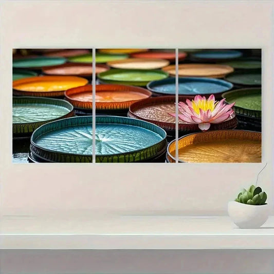 3pcs Nature Lily Pad Flower Décor Perfect Wall Art Set Canvas Framed 40x60cm - High Quality Print 100% Australian Made Wall Canvas Ready to Hang
