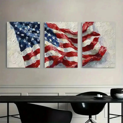 3pcs Modern American Flag Oil Painting Metal Print Ready to Hang Art
