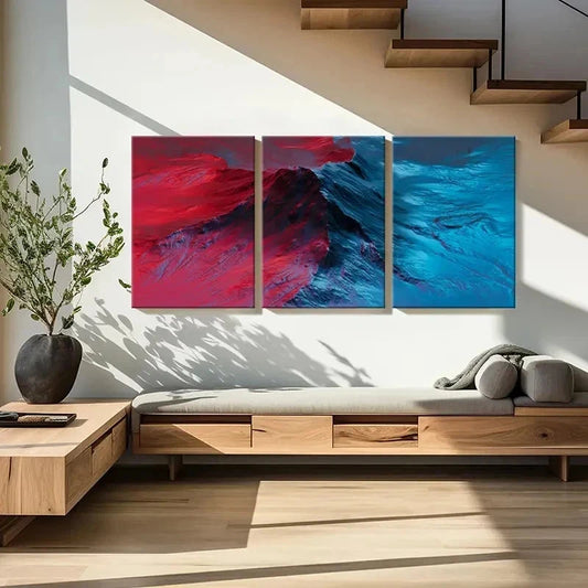 3pcs Modern Abstract Fantasy Red and Blue Wall Art Set Canvas Framed 40x60cm - High Quality Print 100% Australian Made Wall Canvas Ready to Hang