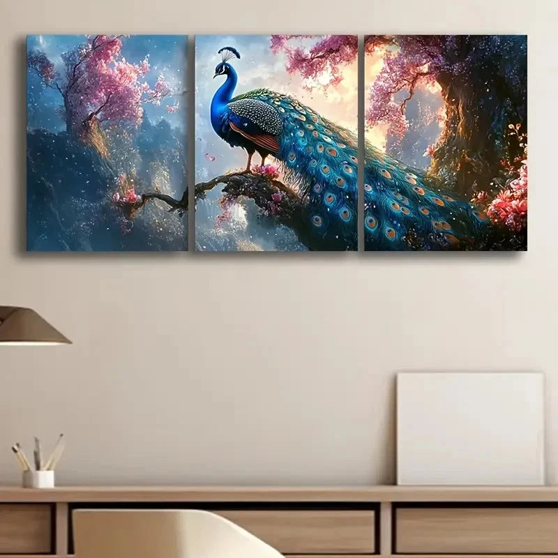 3pcs Peacock on The Tree of Life Metal Print Ready to Hang Art