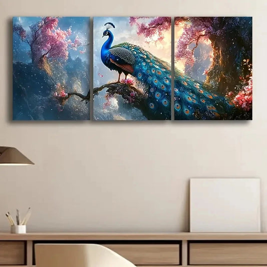 3pcs Peacock on The Tree of Life Metal Print Ready to Hang Art