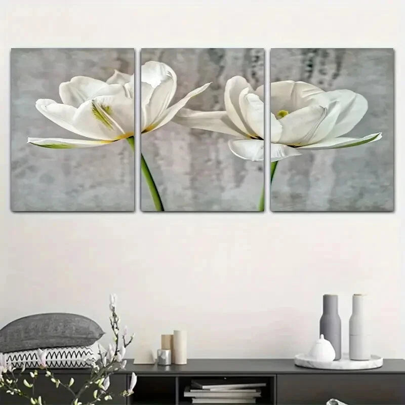 3pcs Minimalist Floral Modern White Calla Lilies Metal Print Ready to Hang Art