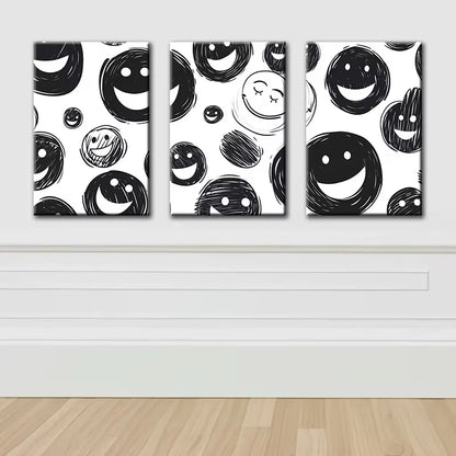 3pcs Joyful Face Illustration Wall Art Set Canvas Framed 60x90cm - High Quality Print 100% Australian Made Wall Canvas Ready to Hang