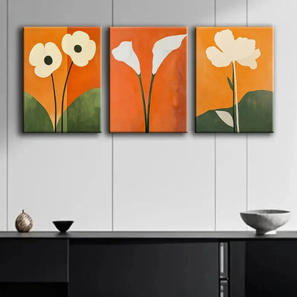 3pcs White Flower Modern Abstract Floral Perfect Wall Art Set Canvas Framed 40x60cm - High Quality Print 100% Australian Made Wall Canvas Ready to Hang