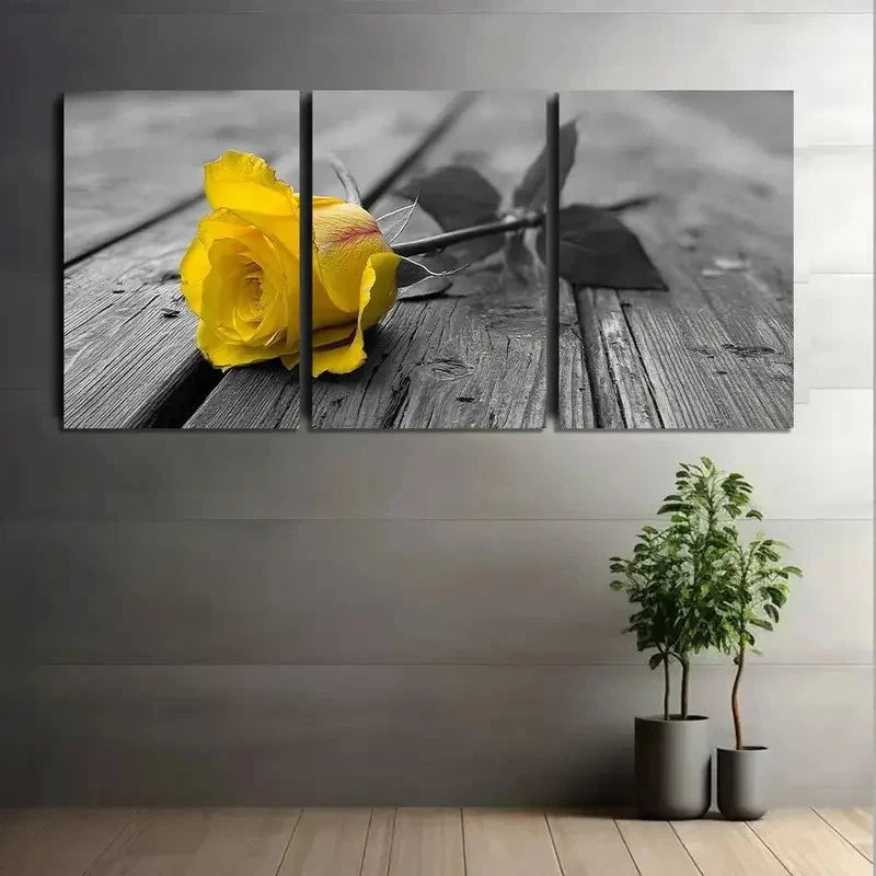 3pcs High-Definition Yellow Rose Poster Metal Print Ready to Hang Art