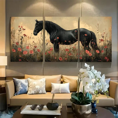 3pcs Dark Academia Equestrian Horse with Florals Metal Print Ready to Hang Art