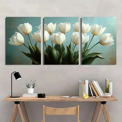 3pcs Tulips Oil Painting Flowers Artwork Floral Metal Print Ready to Hang Art