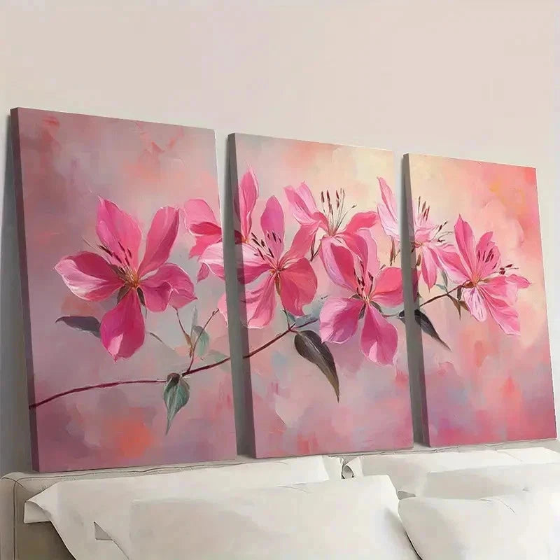 3pcs Pink Cleome Flower Elegant DQ Wall Art Set Canvas Framed 60x90cm - High Quality Print 100% Australian Made Wall Canvas Ready to Hang