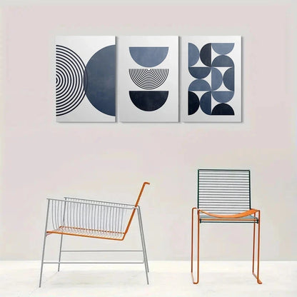 3pcs Abstract Geometric Blue and White Metal Print Ready to Hang Art