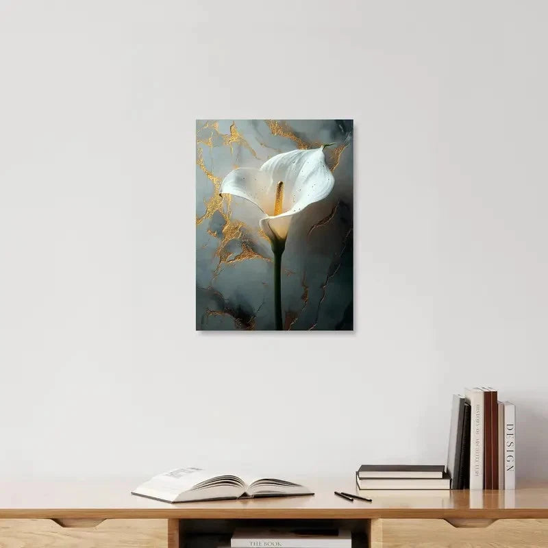 Beautiful Elegant White Calla Lily Painting 40x60cm Metal Print Ready to Hang