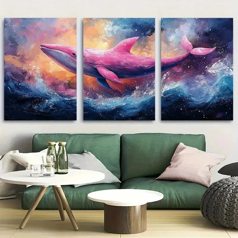 3pcs Pink Whale Ocean Theme Design Metal Print Ready to Hang Art