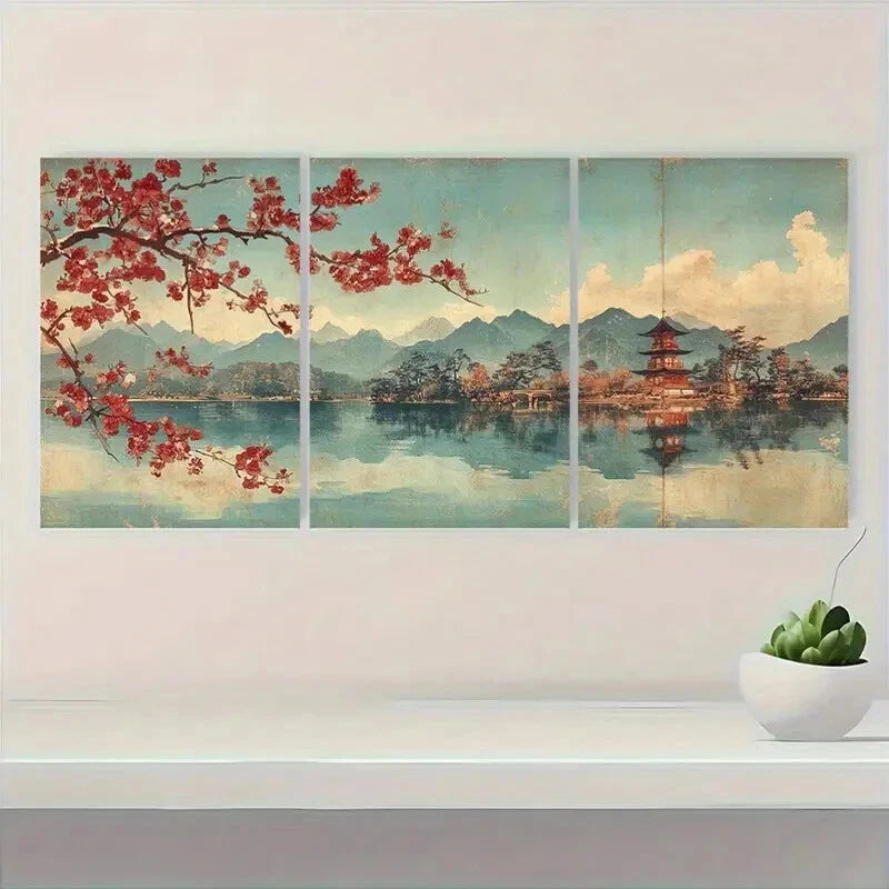 3pcs Plum Blossom at Kameido by Utagawa Hiroshige Metal Print Ready to Hang Art