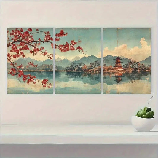 3pcs Plum Blossom at Kameido by Utagawa Hiroshige Metal Print Ready to Hang Art
