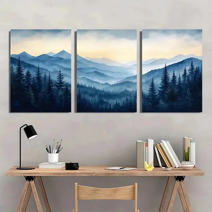 3pcs Painting Smoky Mountains Landscape Metal Print Ready to Hang Art