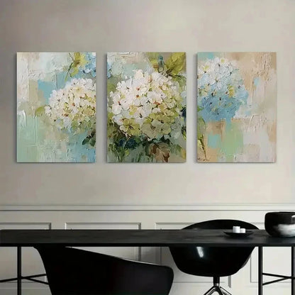 3pcs Hydrangeas with Soft and Dreamy Colors Metal Print Ready to Hang Art