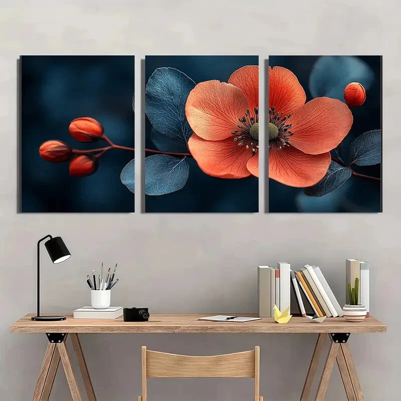 3pcs Dark Moody Wildflower Floral Botanical Metal Print Ready to Hang Art