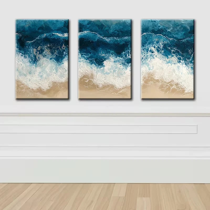 3pcs Beach Waves Illustration Wall Art Set Canvas Framed 60x90cm - High Quality Print 100% Australian Made Wall Canvas Ready to Hang