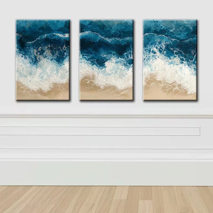 3pcs Beach Waves Illustration Wall Art Set Canvas Framed 60x90cm - High Quality Print 100% Australian Made Wall Canvas Ready to Hang