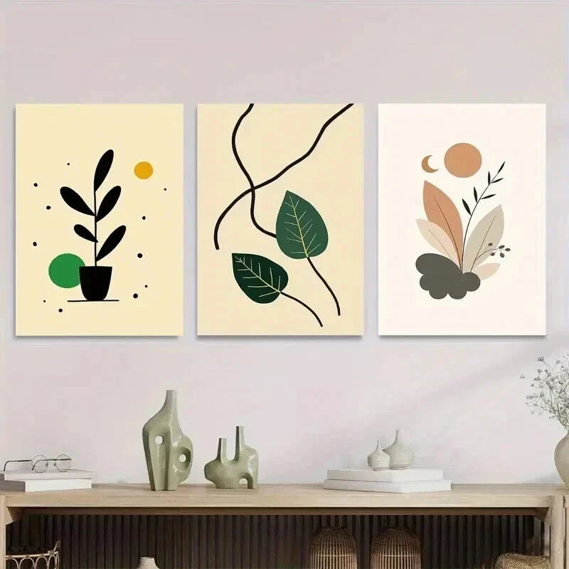 3pcs Modern Abstract Botanical Minimalist Leaf Wall Art Set Canvas Framed 40x60cm - High Quality Print 100% Australian Made Wall Canvas Ready to Hang