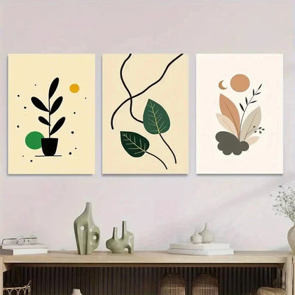 3pcs Modern Abstract Botanical Minimalist Leaf Wall Art Set Canvas Framed 40x60cm - High Quality Print 100% Australian Made Wall Canvas Ready to Hang