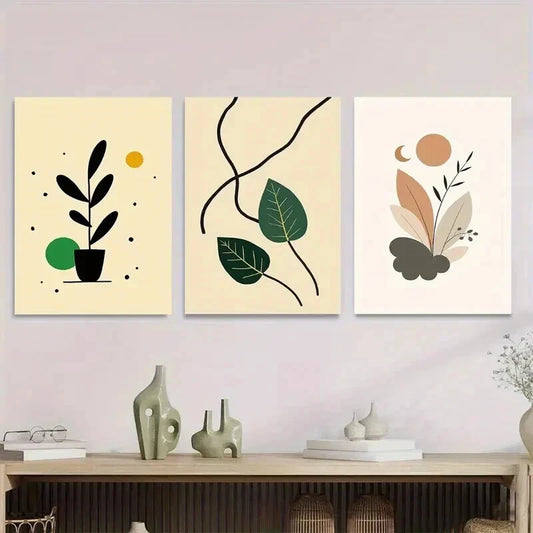 3pcs Modern Abstract Botanical Minimalist Leaf Wall Art Set Canvas Framed 40x60cm - High Quality Print 100% Australian Made Wall Canvas Ready to Hang