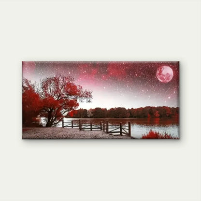 Red Moon Lake Star Wall Art Canvas Office Home Room Framed 120x60cm