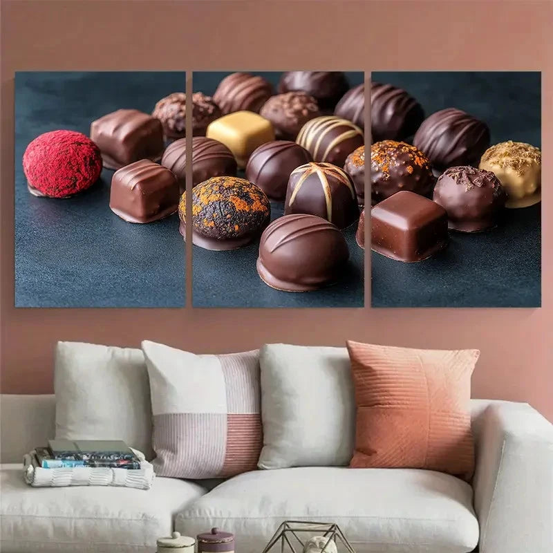 3pcs Luxurious Chocolates, Candies and Truffles Wall Art Set Canvas Framed 50x70cm - High Quality Print 100% Australian Made Wall Canvas Ready to Hang