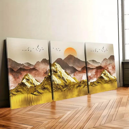 3pcs Golden Mountains Wall Art Set Canvas Framed 40x60cm – High Quality Print, 100% Australian Made, Ready to Hang