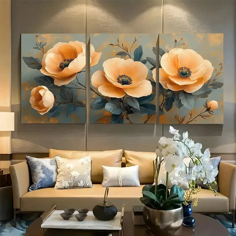 3pcs Vibrant Floral Elegance Metal Print Ready to Hang Art