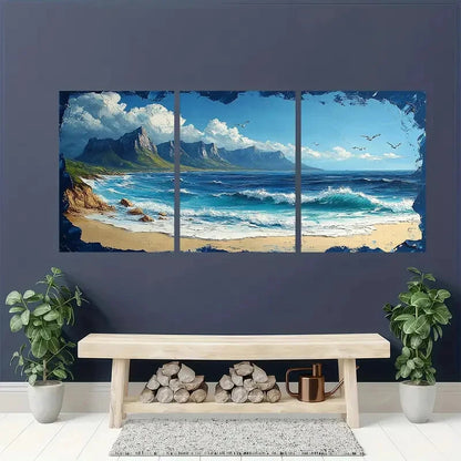 3pcs Cape Town Seascape Art Mountain & Beach Set Metal Print Ready to Hang Art