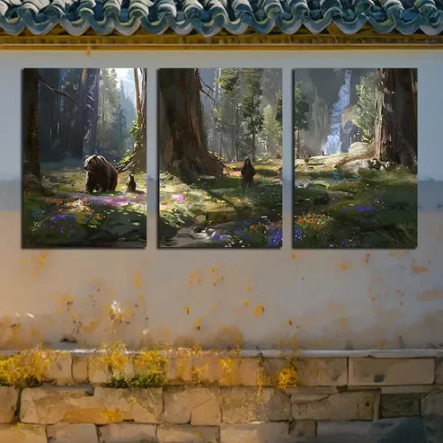 3pcs a Sloth Of Bears In A Forest Canvas Framed 60x90cm - High Quality Print 100% Australian Made Wall Canvas Ready to Han