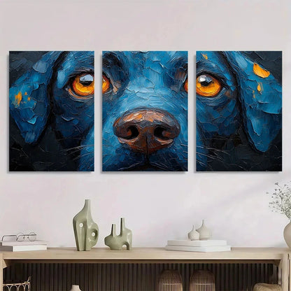 3pcs Puppy Painting Blue Theme Modern Metal Print Ready to Hang Art