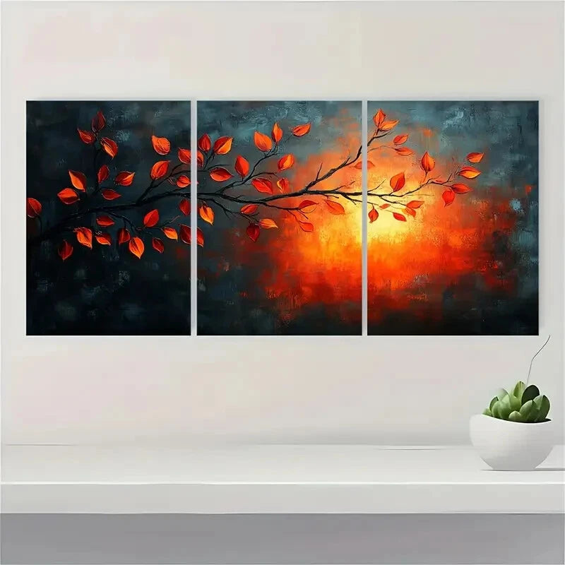 3pcs Nature Painting Autumn Leaves Artwork Metal Print Ready to Hang Art