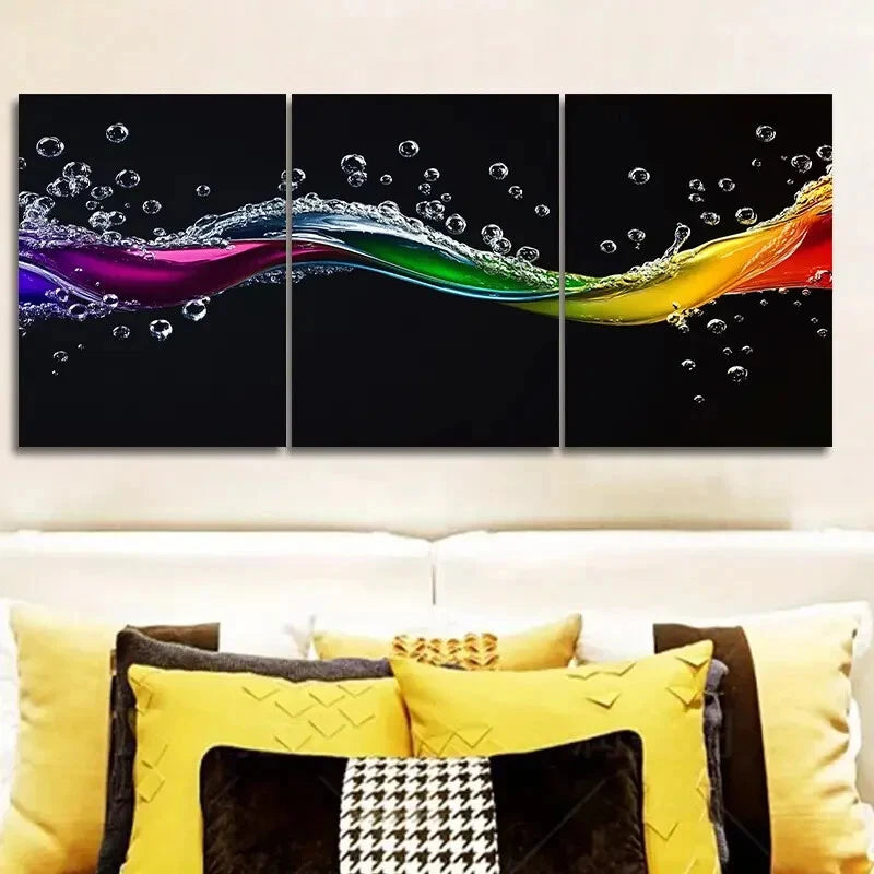 3pcs Colorful Abstract Water Design with Bubbles Metal Print Ready to Hang Art