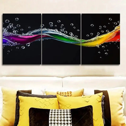 3pcs Colorful Abstract Water Design with Bubbles Metal Print Ready to Hang Art